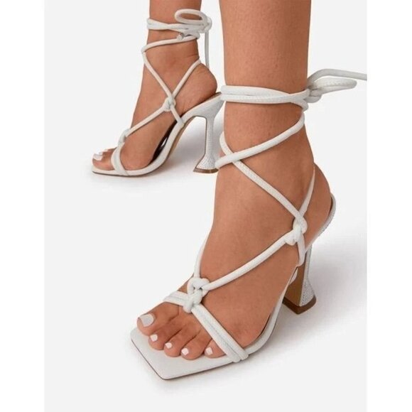 Ego Swati Strappy Sandals Size 8 White Statement Diamante Heels Asos - Picture 1 of 11